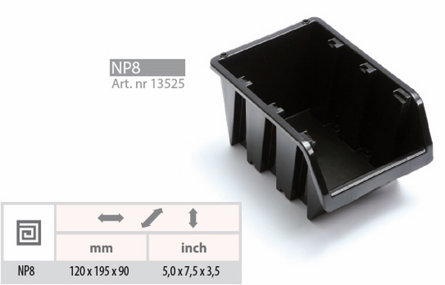 BERGLAND Sichtlagerboxen Schwarz - 5 Stück 19,5x12x9cm | Stapelbare Aufbewahrungsboxen Aus PP