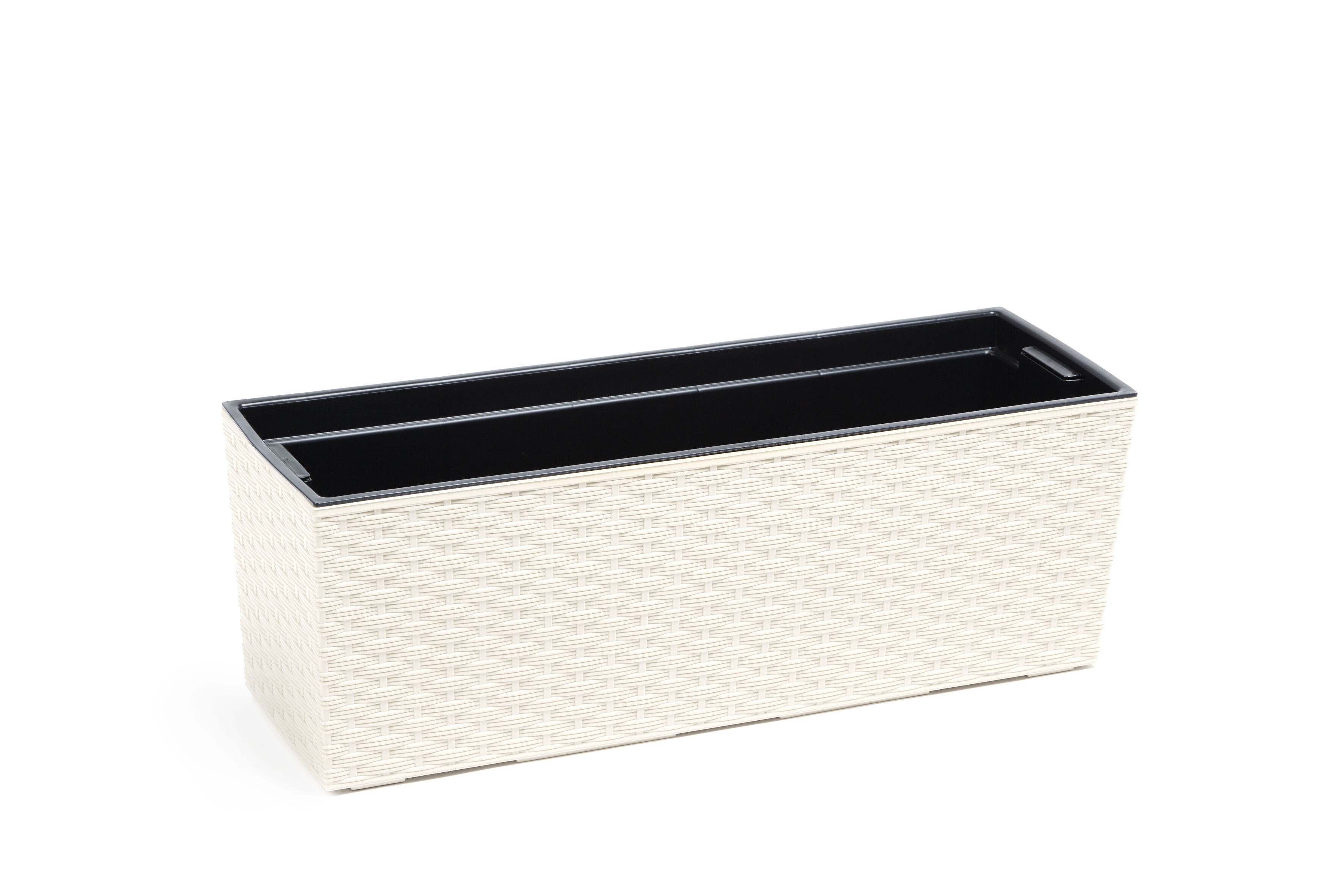 Jardinière Blanc Rotin Plastique 56x18x36 Cm - Avec Réserve D'eau Et Insert - 9
