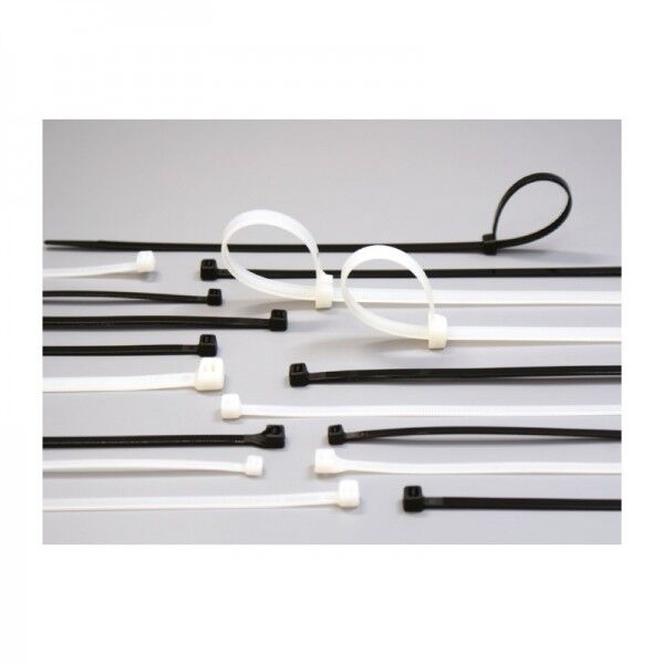 100 Fascette Fermacavo In Nylon 6.6 Bianche, 7,6 X 370 Mm, Testa Rinforzata, Per Fissaggio Cavi E Tubi