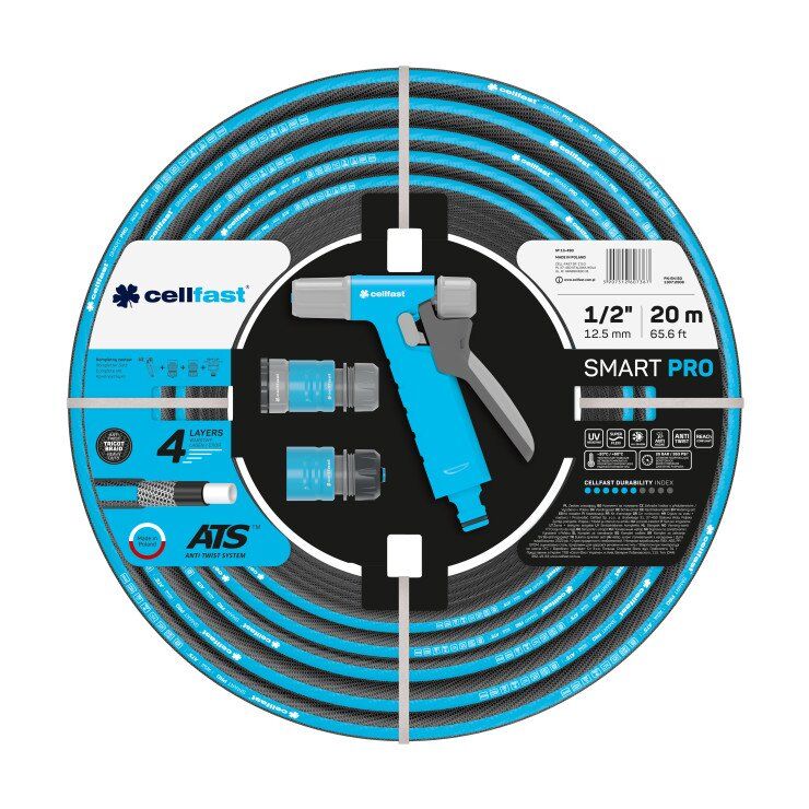 Cellfast SMART PRO ATS 4-laags Tuinslang ATS Tricot Stof Flexibel Knikbestendig UV- En Algenbestendig (1/2 Inch 20 M) (1/2" 20 M