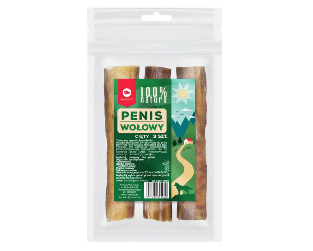 Penis wołowy cięty suszony 3 sztuki 100% natura