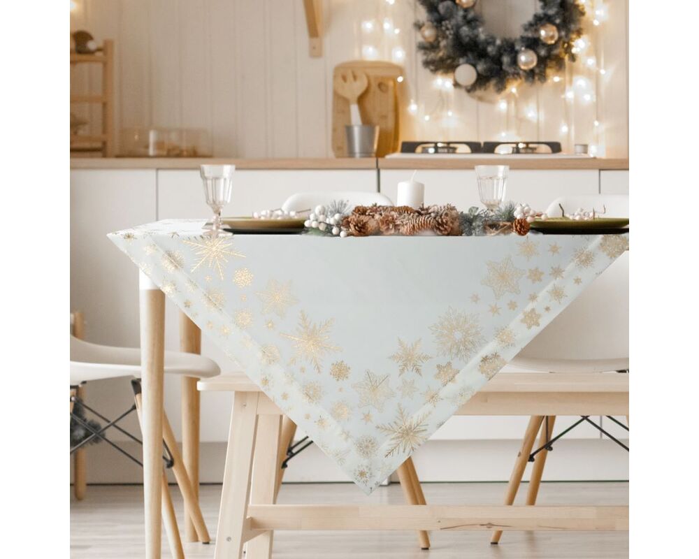 Obrus świąteczny Joy 85 x 85 cm szampańskie gwiazdy biały
