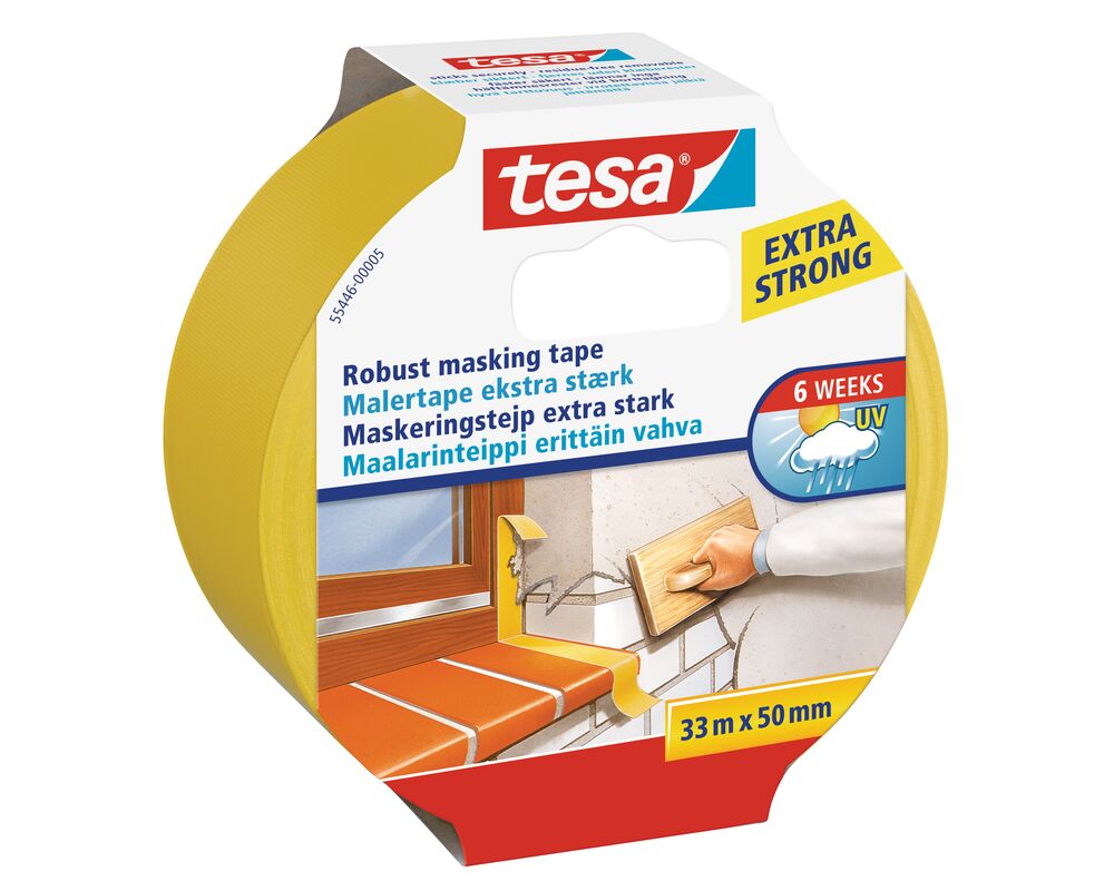 Taśma tynkarska PVC bardzo mocna 6 tygodni żółta 33 m x 50  mm tesa