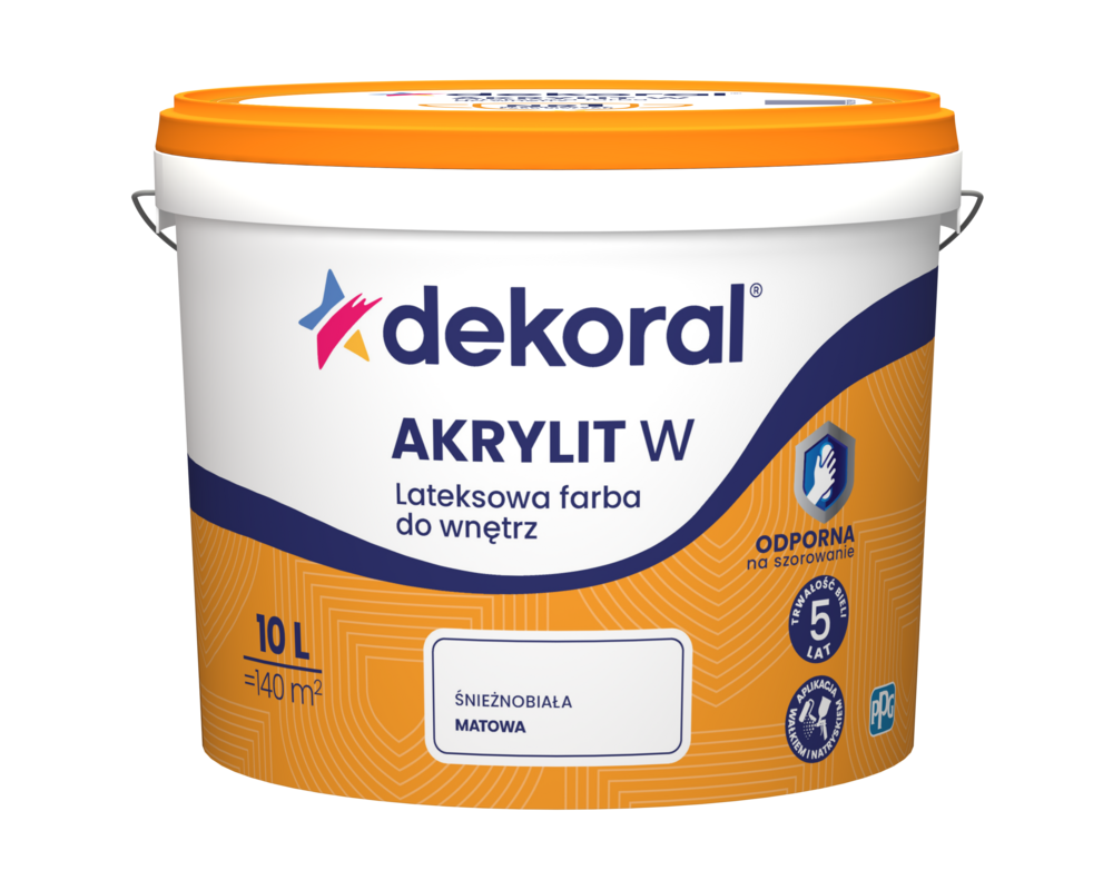 Farba lateksowa do wnętrz AKRYLIT W Śnieżnobiała 10 l Dekoral