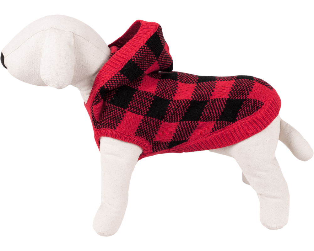 Sweter dla psa czerwono-czarny z kapturem XL-40 cm happet
