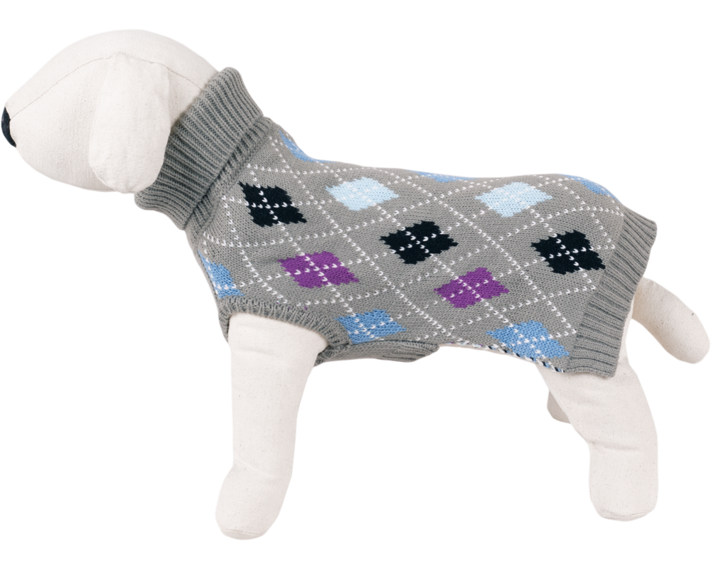 Sweter dla psa szary w romby z golfem S-25 cm happet
