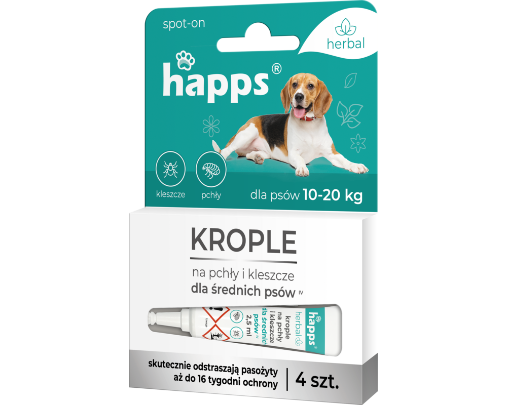 Krople na pchły i kleszcze dla średnich psów 10 - 20 kg HAPPS HERBAL