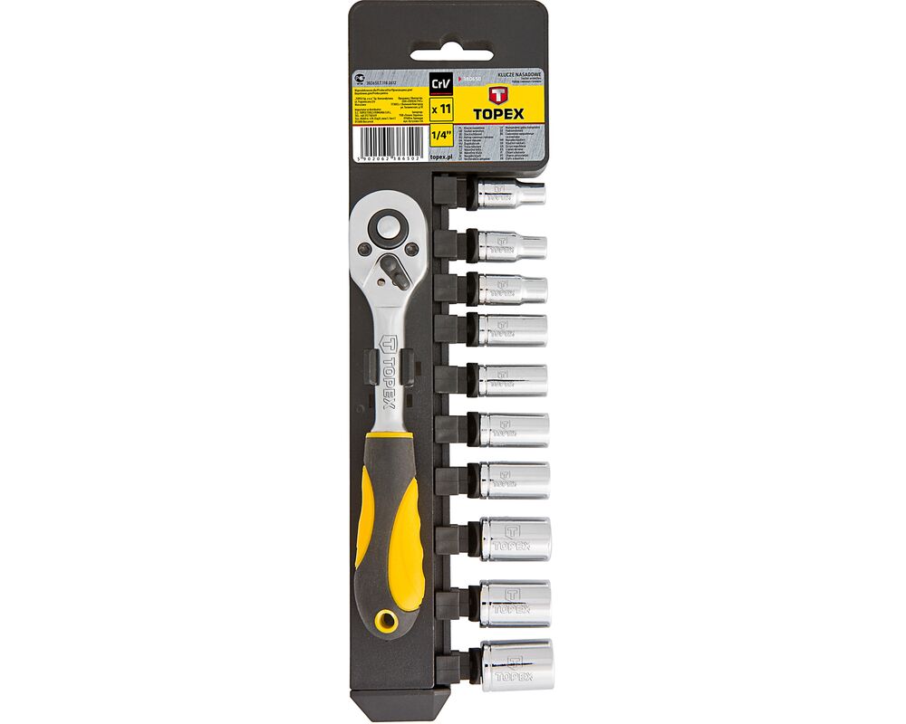 Klucz nasadowy 1/4", zestaw 11 sztuk TOPEX