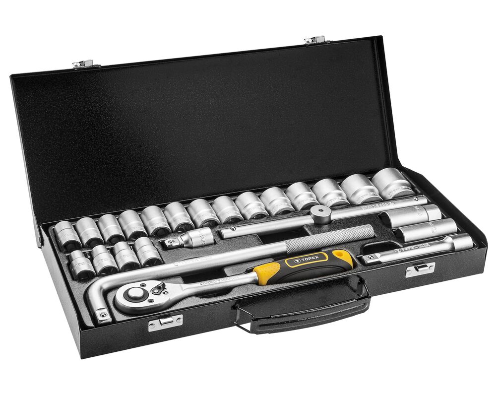Klucz nasadowy 1/2", metalowa walizka, zestaw 25 sztuk TOPEX