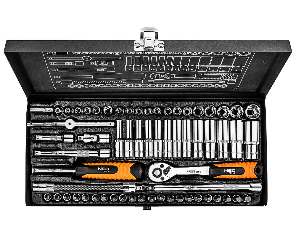 Klucz nasadowy 1/4", zestaw 63 sztuki NEO