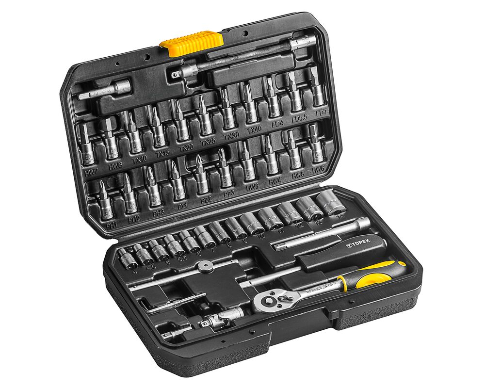 Klucz nasadowy 1/4", zestaw 46 sztuk TOPEX