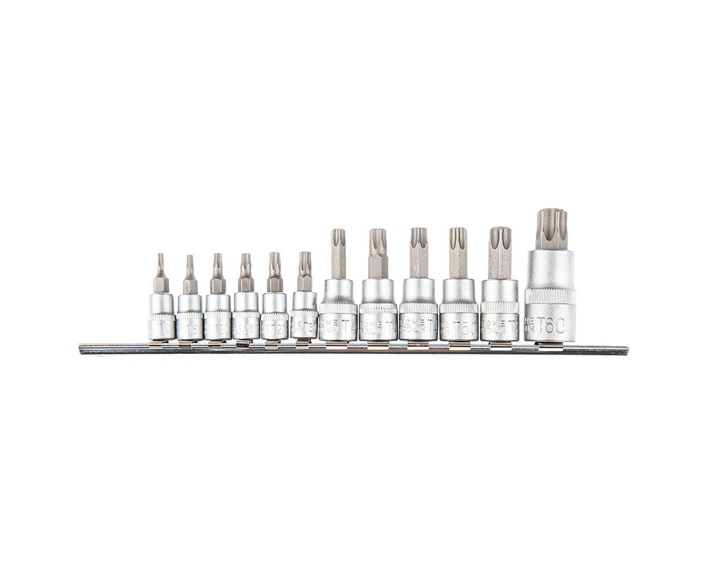 Bit Torx na nasadce 1/4, 3/8, 1/2", zestaw 12 sztuk TOPEX