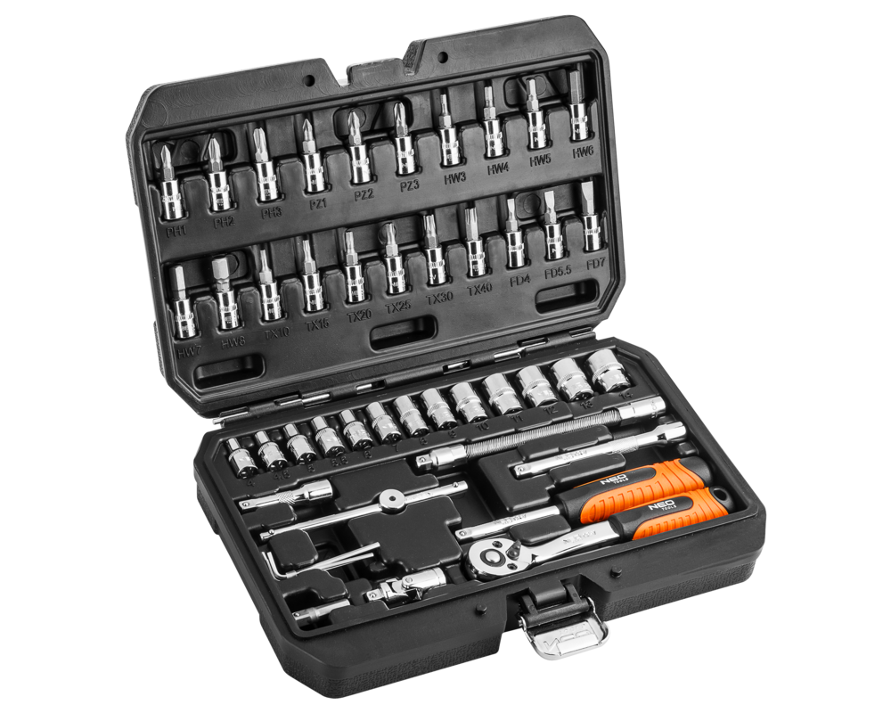 Klucz nasadowy 1/4", zestaw 46 sztuk, CrV NEO