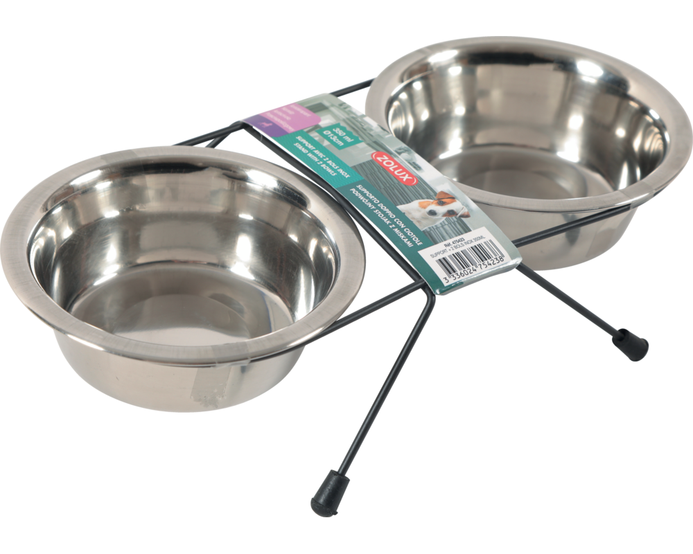 Zestaw 2 misek Inox 350 ml + stojak metalowy ZOLUX