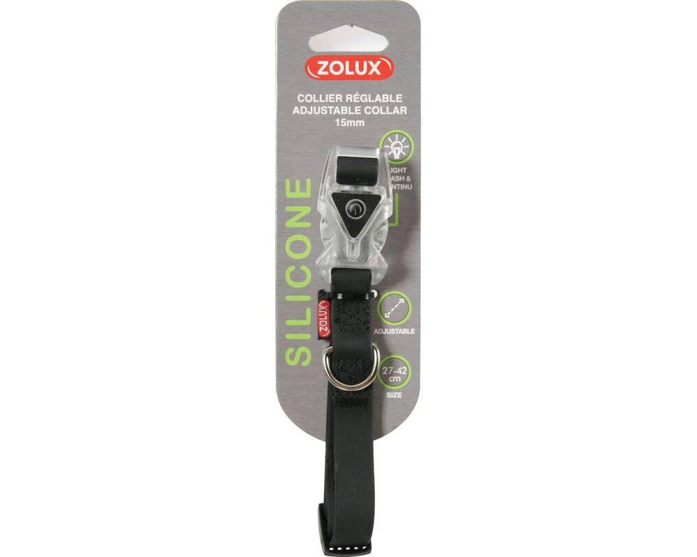 Obroża silikonowa regulowana 15 mm czarny ZOLUX