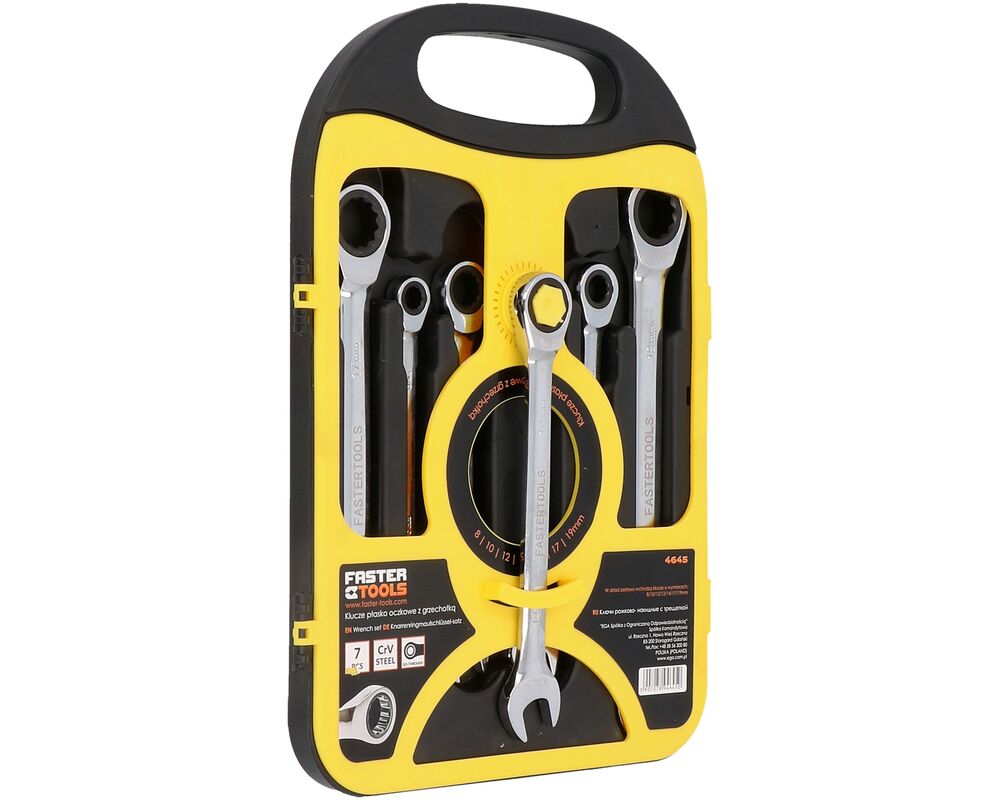 Klucz płasko-oczkowe z grzechotką 7 szt. FASTER TOOLS