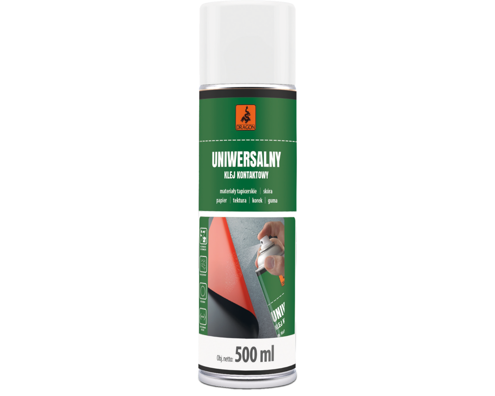 Klej uniwersalny kontaktowy w aerozolu BEZBARWNY 500 ml DRAGON