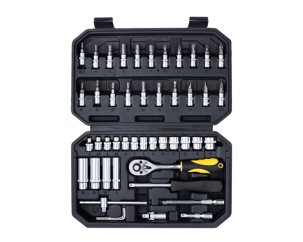 Klucz nasadowy z grzechotką 1/4'' 4,0-14 mm komplet 47 szt. Drel