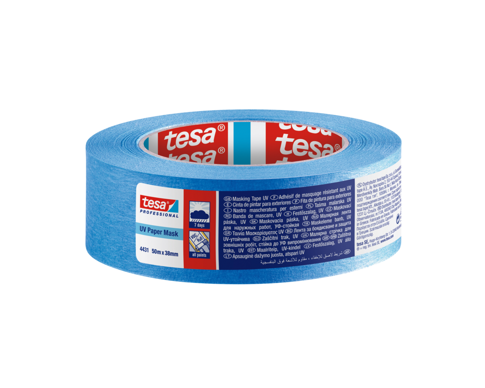 Taśma malarska maskująca Professional odporna na promieniowanie UV 50 m x 38 mm niebieska tesa®