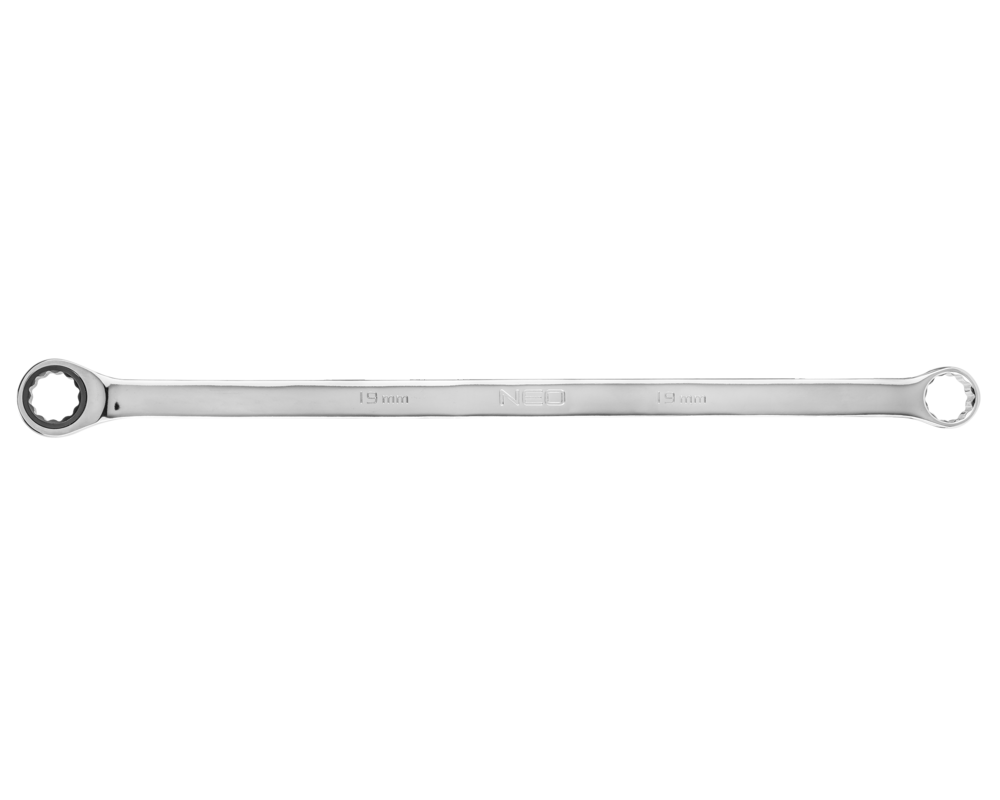 Klucz oczkowy dwustronny z grzechotką, długi 19 mm NEO