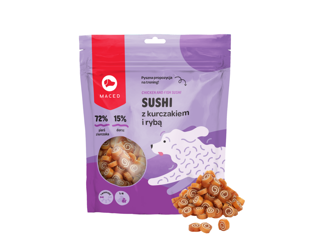 Karma uzupełniająca dla psów sushi kurczak z rybą 500 g Maced