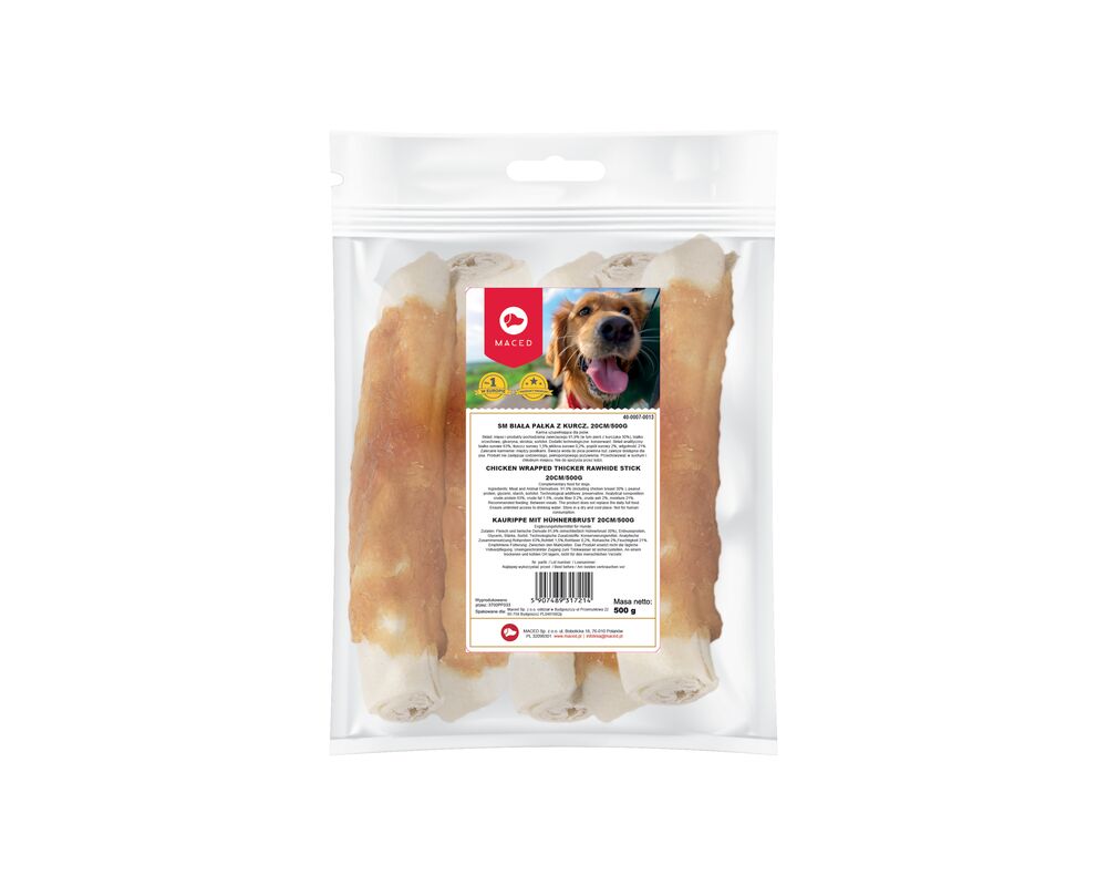 Karma uzupełniająca dla psów biała pałka z kurczakiem 20 cm 500 g Maced