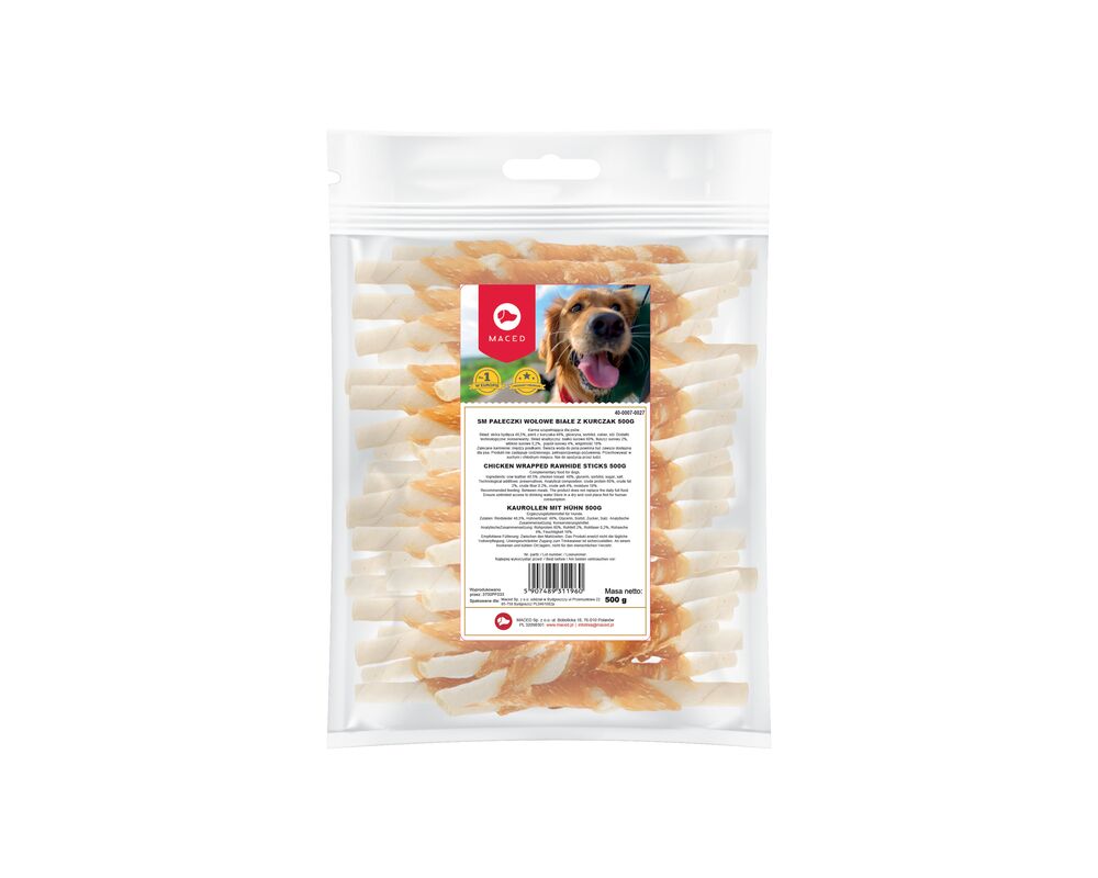 Karma uzupełniająca dla psów pałeczki wołowe białe z kurczak 500 g Maced