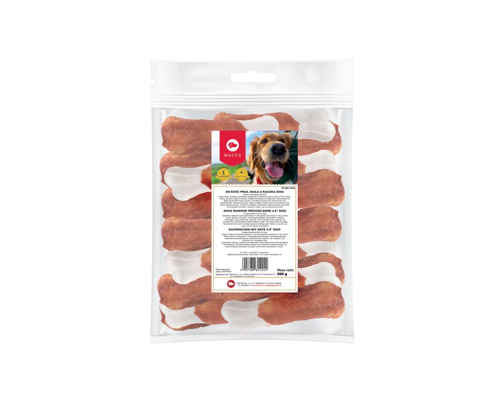 Karma uzupełniająca dla psów kość pras. biała z kaczką 500 g Maced
