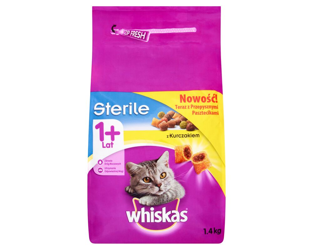 Karma dla kotów dorosłych pełnoporcjowa Sterile z kurczakiem przepyszne paszteciki 1,4 kg Whiskas