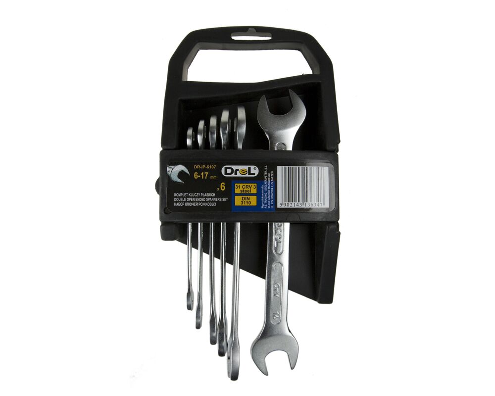 Klucze płaskie 6,0 - 17 mm, zestaw 6 sztuk Drel