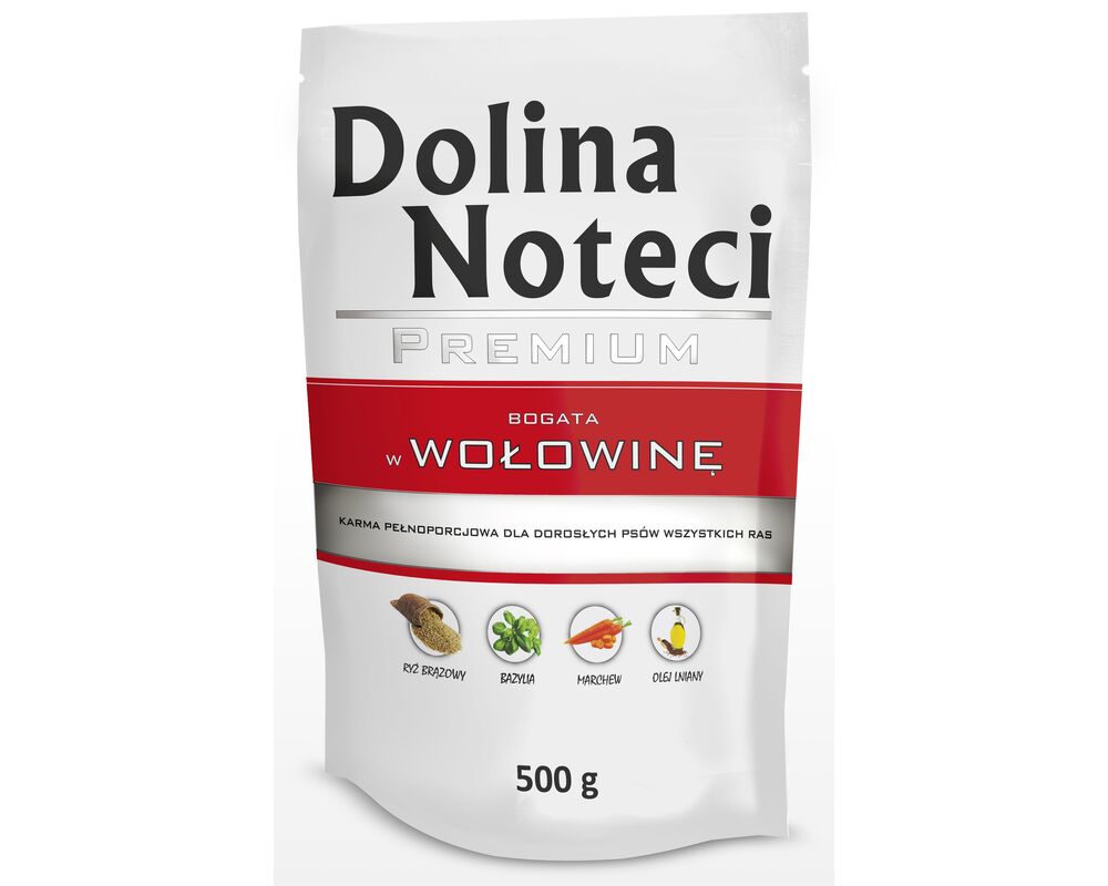 Karma mokra dla psa BOGATA W WOŁOWINĘ 500 g Dolina Noteci