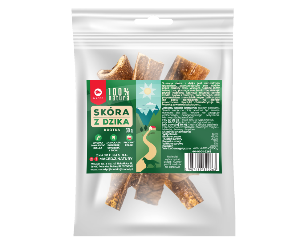 Przysmak skóra z dzika krótka 100% NATURA 50 g