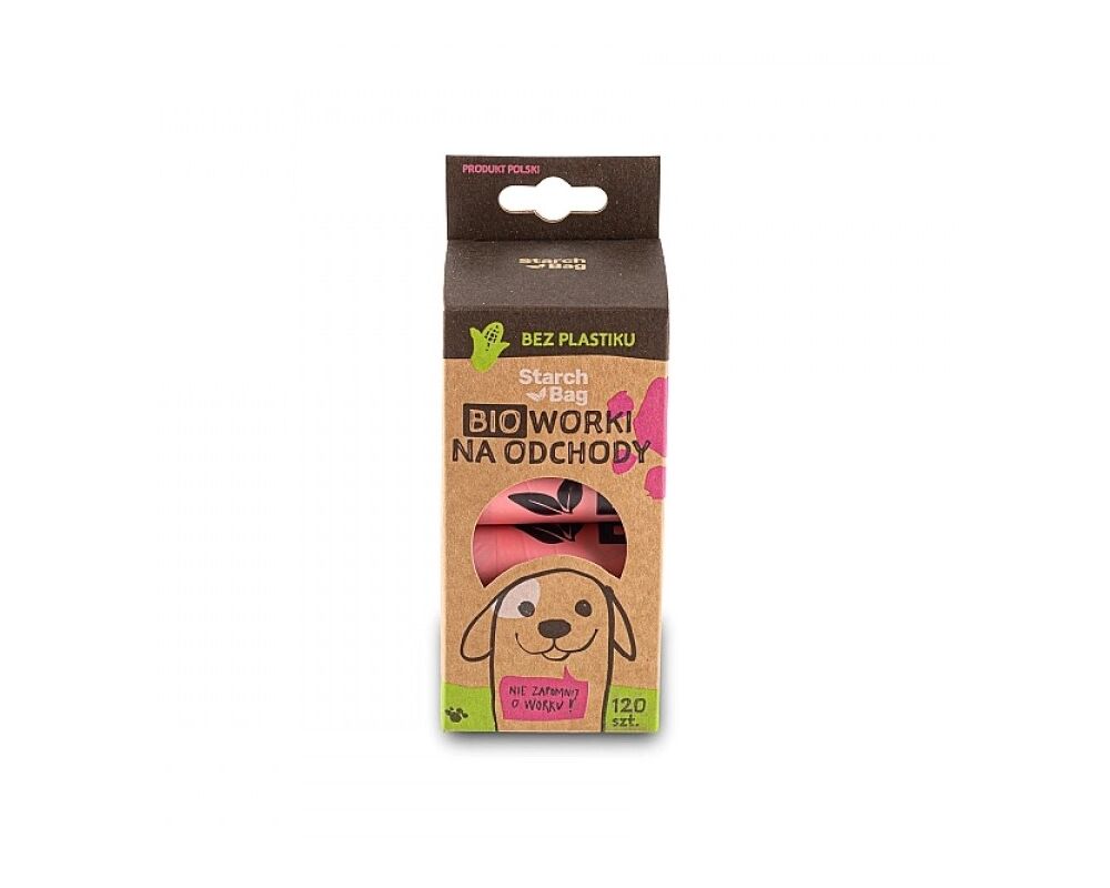 Kompostowalne BIOworki na odchody 8 rolek x 15 szt. różowe STARCHBAG