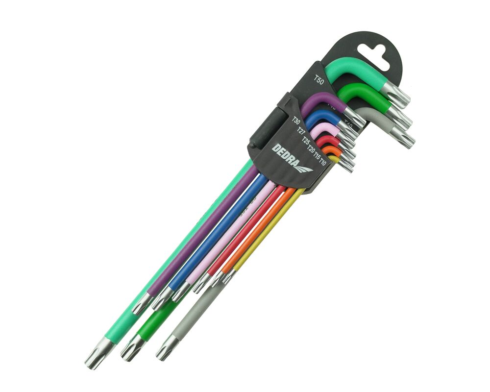 Zestaw kluczy TORX extra-długich, 9szt, kolor, S2, T10-T50 DEDRA