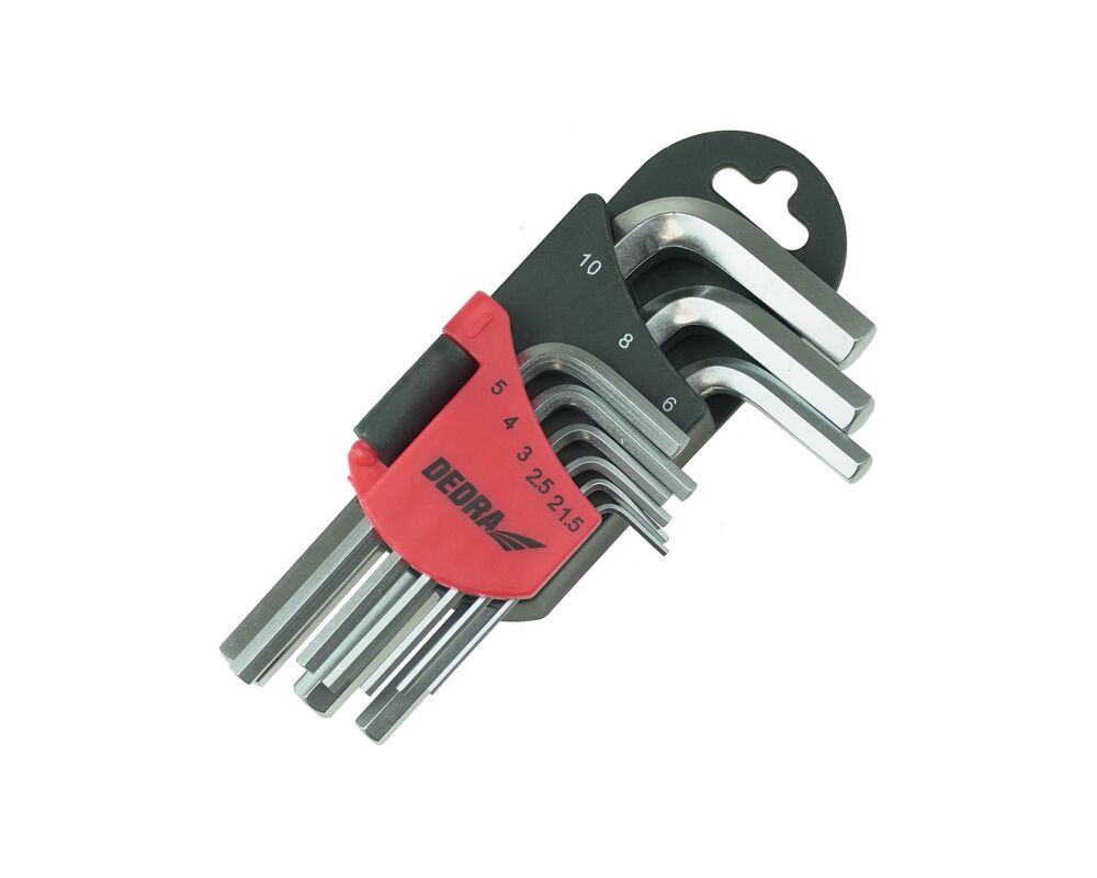 Zestaw kluczy sześciokątnych krótkich, klucze imbusowe, 9szt, CRV, 1.5-10 mm DEDRA