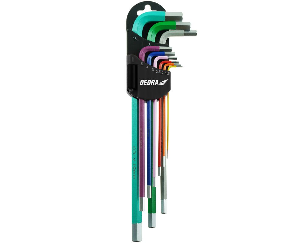 Zestaw kluczy sześciokątnych extra-długich 9szt, kolor, S2, 1.5-10 mm DEDRA