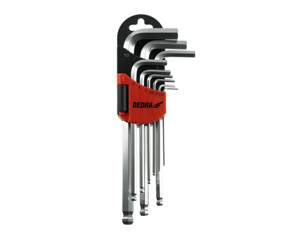 Zestaw kluczy sześciokątnych z kulką długich 9szt, CRV, 1.5-10 mm DEDRA