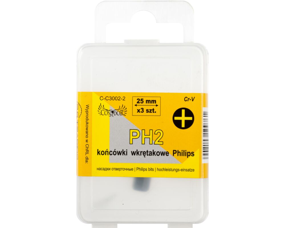 Końcówka krzyżowa PH2 x 25 mm, zestaw: 3 sztuki Condor