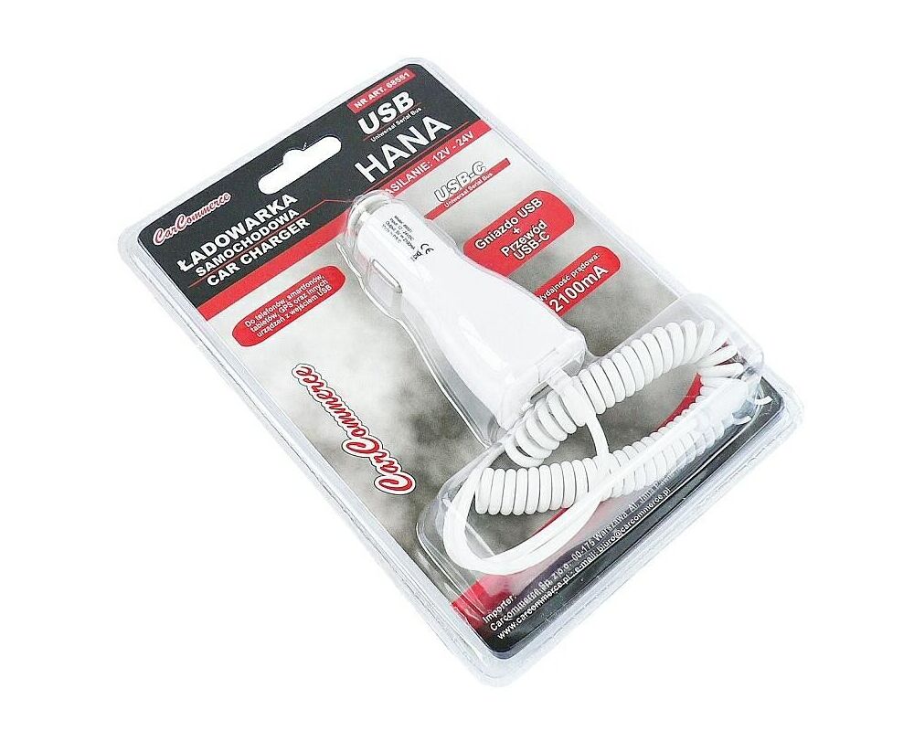 Ładowarka samochodowa USB / typ C 12V 2,1 A
