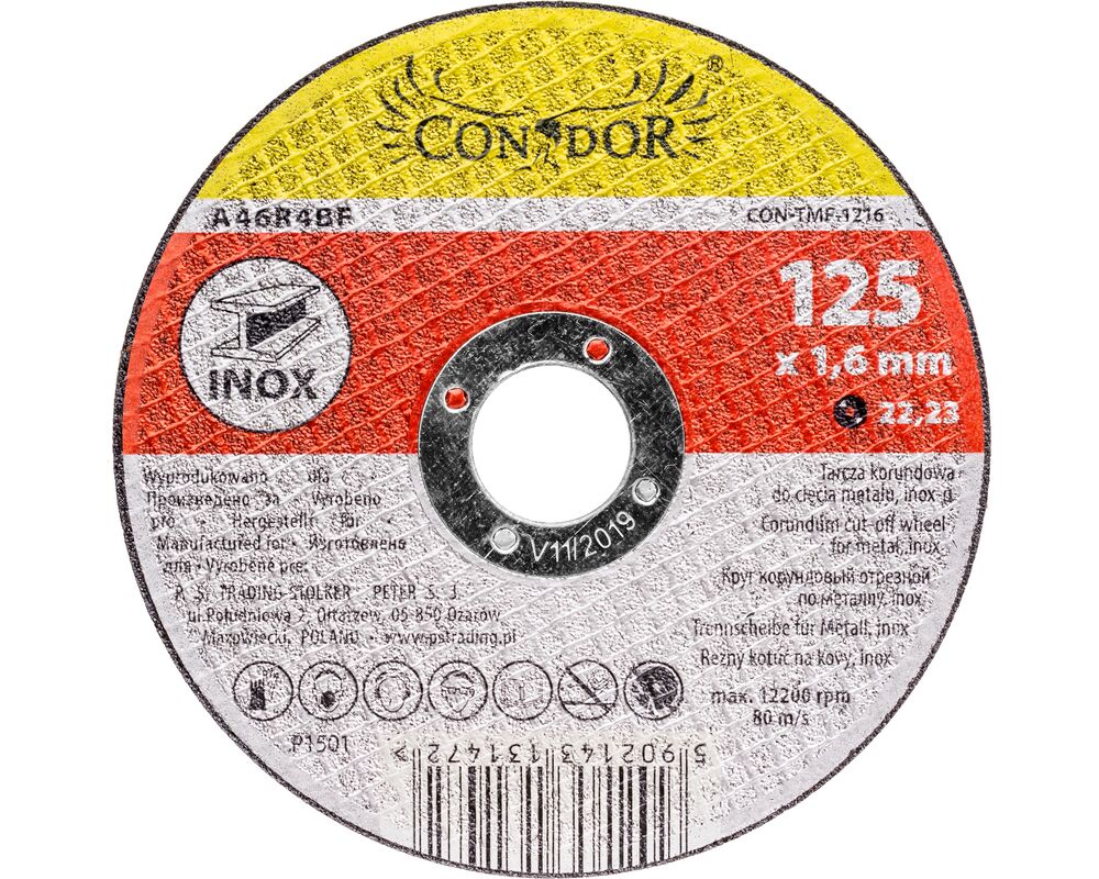 Tarcza korundowa do cięcia metalu inox 125 x 1,6 mm Condor