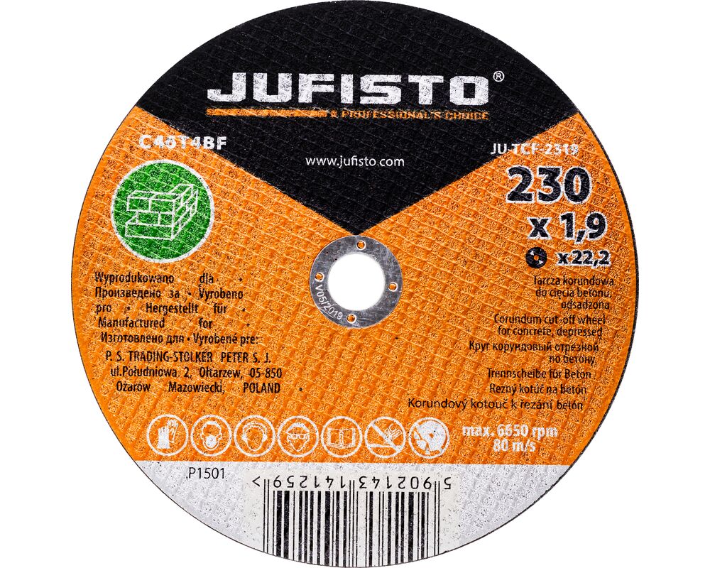 Tarcza do cięcia 230 x 1,9 x 22,2 mm beton Jufisto