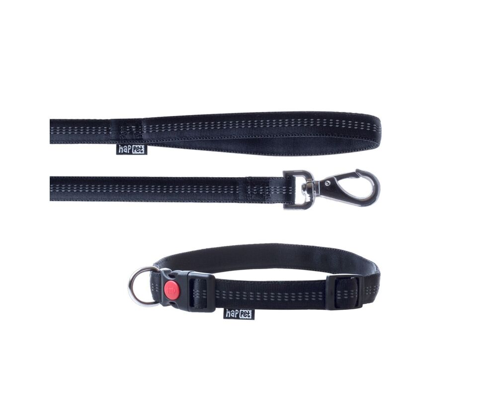 Smycz + obroża Soft Style czarny odblask S 1 cm