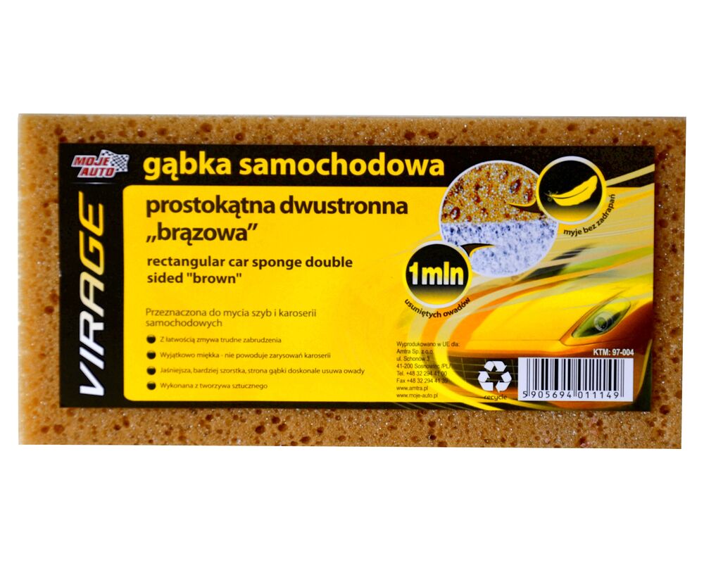 Gąbka samochodowa prostokątna dwustronna brązowa