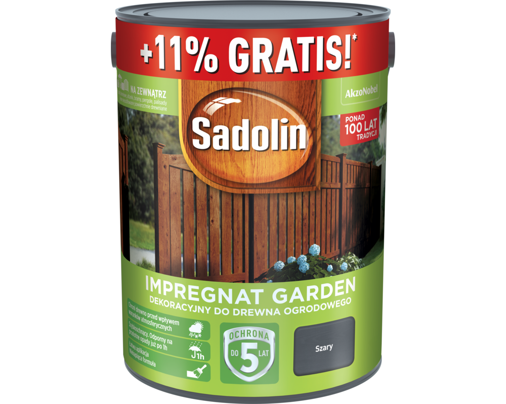 Impregnat dekoracyjny do drewna ogrodowego Sadolin Garden Szary 5,55 l