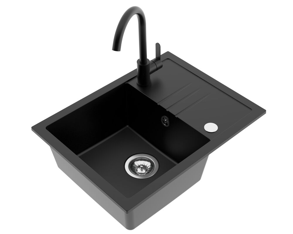 Zlewozmywak granitowy INA 58 x 44 cm z baterią U lava stone