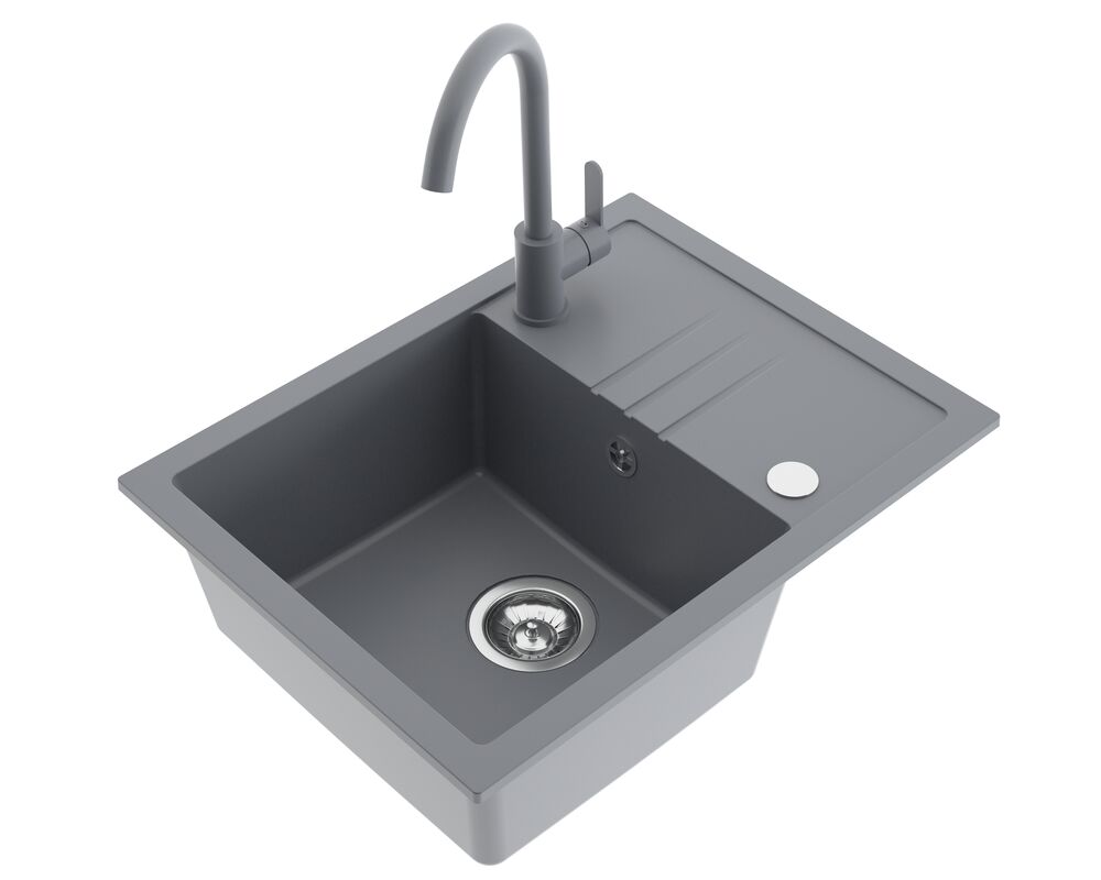 Zlewozmywak granitowy INA 58 x 44 cm z baterią U grey