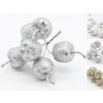 Pik z brokatowymi jabłkami 6 sztuk srebrny / złoty / biały