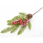 Gałązka ozdobna z szyszką i jarzębiną 40 cm