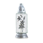 Znicz szklany lilie 30 x 11 cm 27 h 90 g srebrny