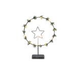 Obręcz stojąca z gwiazdą 20 LED ciepły biały 30 x 45,5 cm srebrna